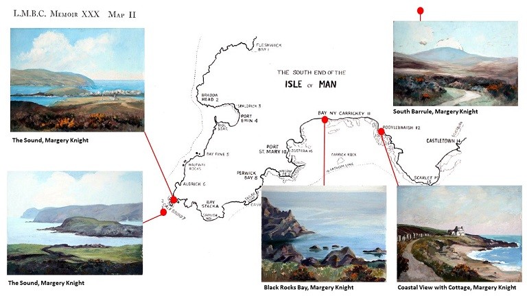 A map of the coastal area of the Isle of Man indicating the best locations for studying seaweed.
