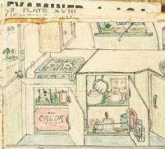 Detailed drawing of a gas powered stove in the 