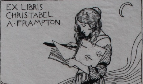 Anning Bell bookplate detail ink drawing of a girl reading a book