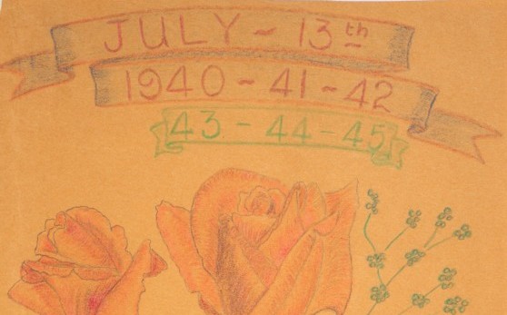 Detail of the years marked off hand written in red pencil and green pencil.