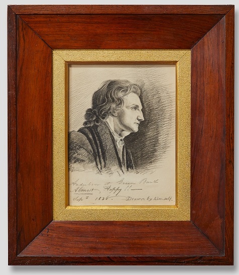 Hannah Rathbone received this self-portrait from Audubon with the inscription: ‘Audubon at Greenbank, Almost Happy!! – Sept. 1826.’ She made the rosewood frame for this picture for his return to Greenbank on September 28th 1826.