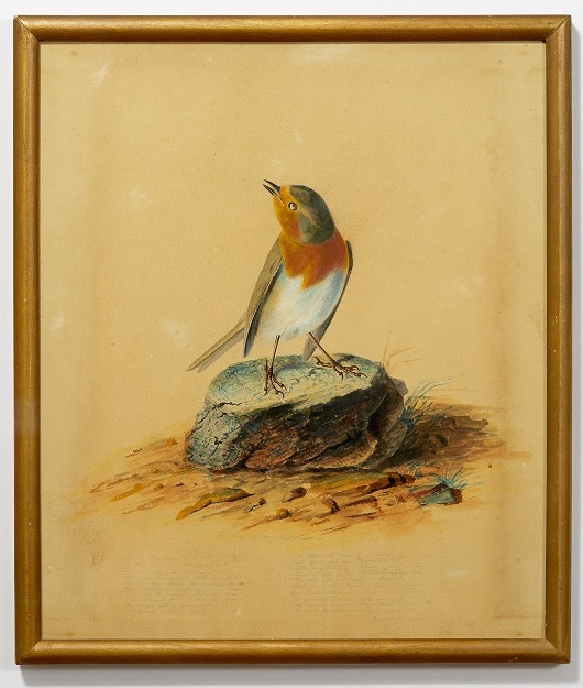 ‘A Robin, 1826’ with the poem inscribed by Audubon underneath the painting.