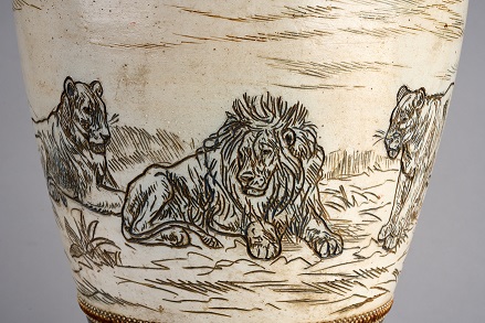 Lion vase showing sgraffito decoration technique - detail (VG&M Collection)