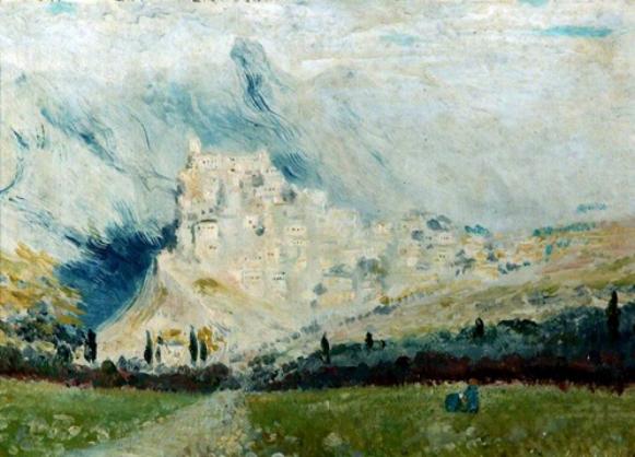 “Castle in Corsica” – Caroline Emily Gray Hill Oil on Canvas. She was obviously a traveller yet still continued in much the same way, with beautiful faraway views.