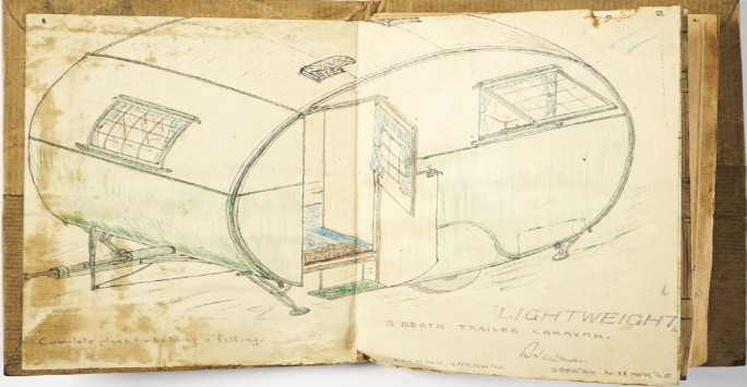 Plans for a Dream Caravan, 1944. By Capt. Reginald ‘Reg’ Newman, 48 LAA (49 Bty), RA Loaned by Janet Fursier (neé Newman, artist’s daughter)