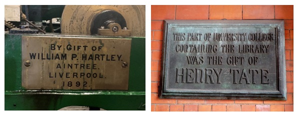 The clock & bells mechanism commemoration plaque & the Henry Tate plaque.