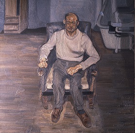 Lucian Freud: Paddington Interior, Harry Diamond (1970). 71cm x 71cm, oil on canvas. ©The Lucian Freud Archive. All Rights Reserved 2022. Bridgeman Images. VG&M Collection.