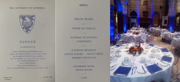 Left - Honorary Degree Dinner Menu held at the Adelphi Hotel, 1950. Right – VG&M Dinner