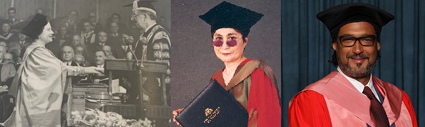 Left - H M Queen Elizabeth The Queen Mother, 1958 centre – Yoko Ono Lennon, 2001 and right – David Olusoga, 2017
