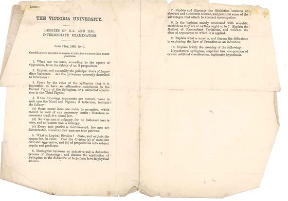 1896 examination paper from the Elizabeth Beckett collection.