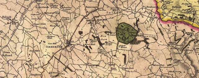 Greenwood's Map of Lancashire, 1818, showing Ormskirk