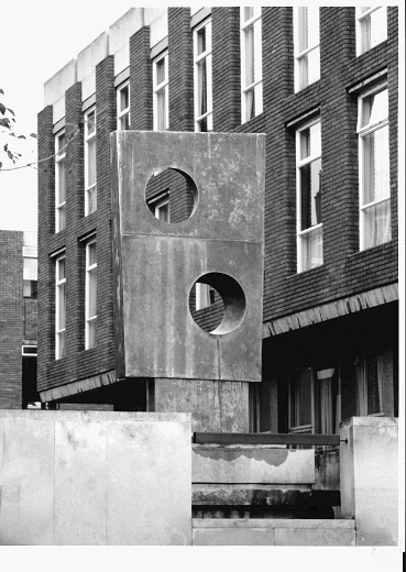 Squares with Two Circles outside the Sydney Jones library in the 1960s