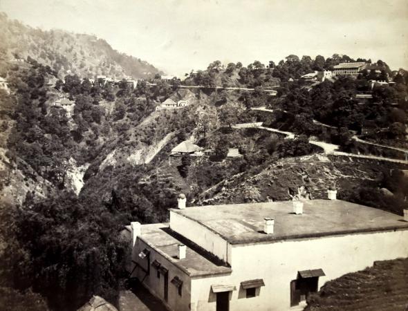Views of the Landour hills landscape, with build in foreground labelled as 'Mr Wittenbaker's house'.