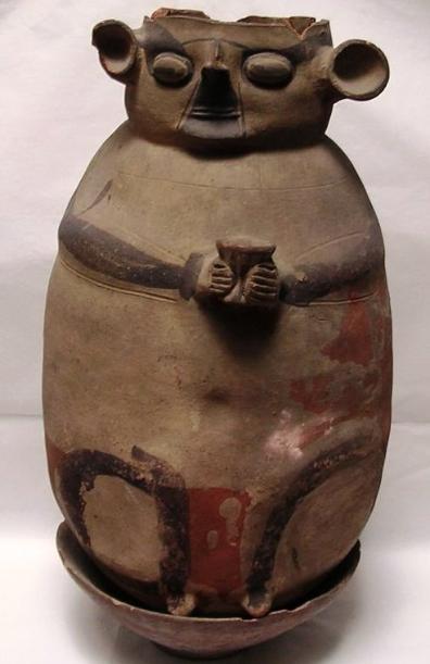 Chancay Funeral Offering in the form of an anthropomorphic figure supported in a bowl stand.