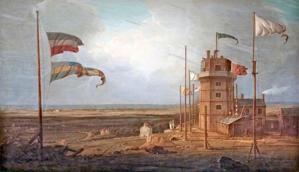 Bidston, Wirral, Old Lighthouse and Flagpoles’ by Robert W. Salmon (1775–1851), 1825. Courtesy of Merseyside Maritime Museum, Liverpool, licensed for reuse CC BY-NC.