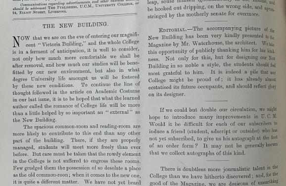 Extract from the 1893 magazine, praising Waterhouse & the new building.