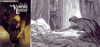 Front cover of Volume 1 of the comic adaption of The Vampire Lestat (1990); illustration of Carmilla by Henry David Friston (1872)