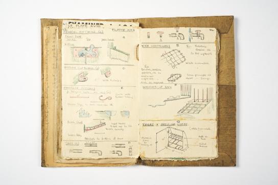 Deatailed drawing of taps and washing up rack including toiletry cupboard for shaving