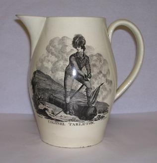 Tarleton jug, c.1783 depicting Tarleton in full naval regalia looking out to sea.