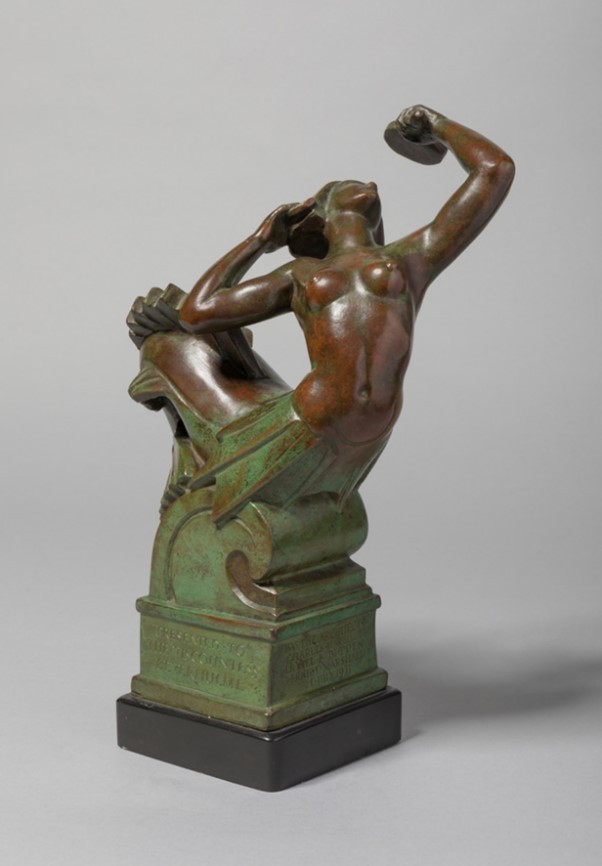 Bronze mermaid sculpture preening herself looking in a mirror about 25 cm's high by Herbert Tyson Smith (1883 - 1972)