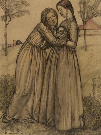 Bernard Meninsky: Two Women and a Child, 1913 (coloured pencil on paper). Collection of the Ben Uri Gallery