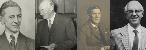 Photographs – From left to right – Dr Stanley John Kennett, Mr Stanley Dumbbell, Professor Percy Roxby and Professor Frank William Wallbank who all served as a members of the tower watch during the war.