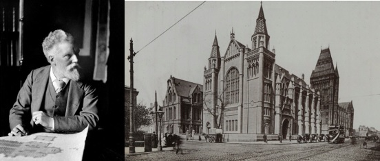 Left – Architect Alfred Waterhouse, right-  Owen’s College Manchester