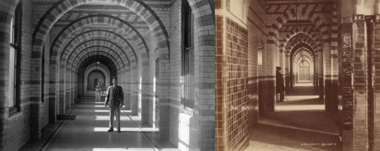 Old Royal Infirmary corridor (left) and Victoria Building (right)