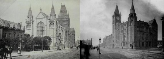 Left - Owen's College Manchester and Right - The Victoria Building, both part of The Victoria University & designed by Alfred Waterhouse.