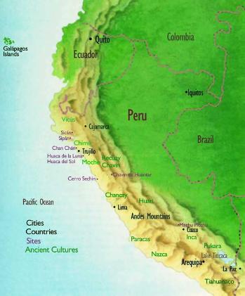 map showing the ancient cultures of central South America Peru coastline