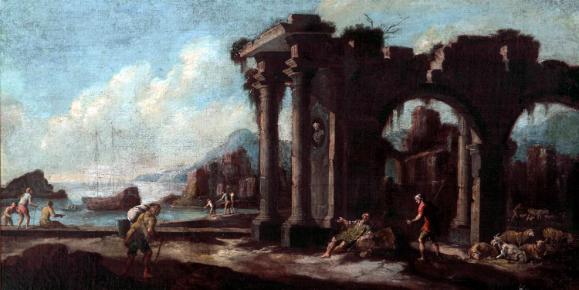 Landscape with Seaport and Ruins c.1650 Follower of Salvator Rosa (1615 - 73) 