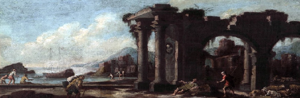 The Art of Ruin Display, Landscape with Seaport and Ruins, Follower of Salvator Rosa (1615 - 73)   