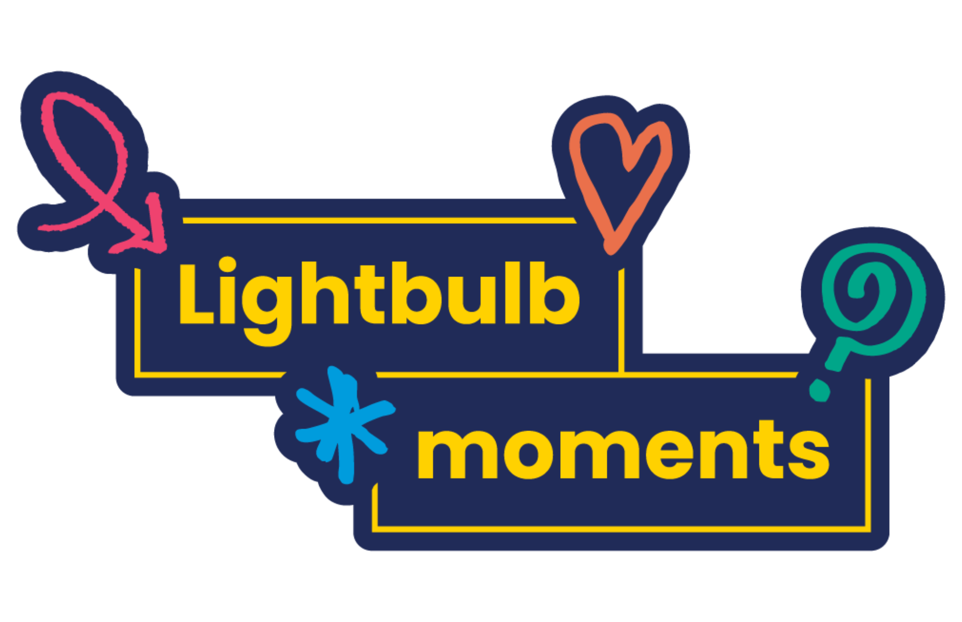 A graphic featuring the words 'Lightbulb moments' in yellow on a navy blue background