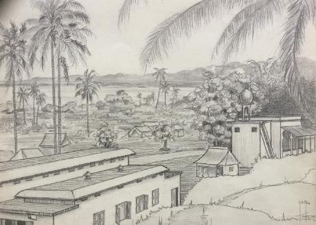 View of St George’s Chapel, Changi POW camp, 1942