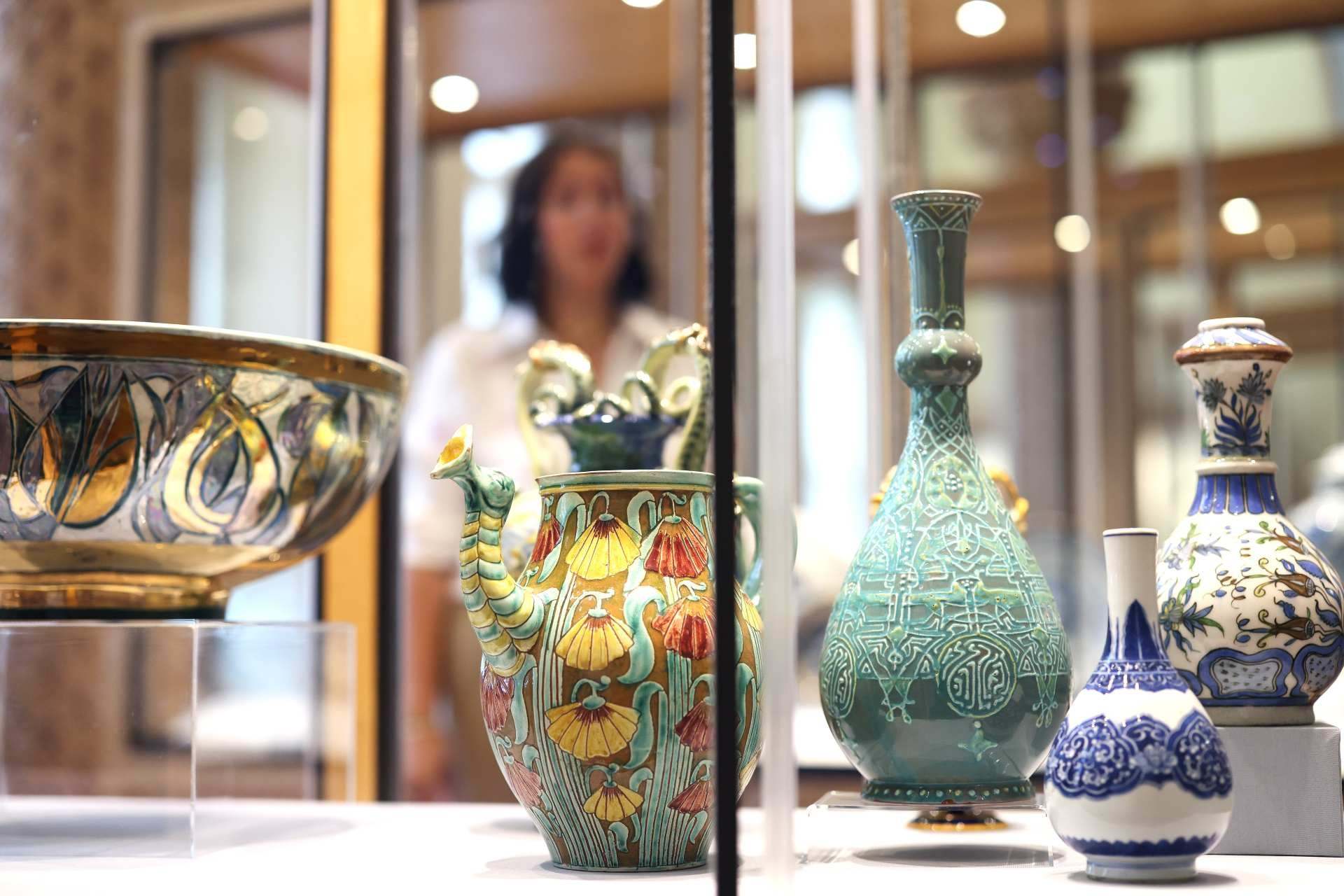 Vases on display in the Decorative Arts gallery