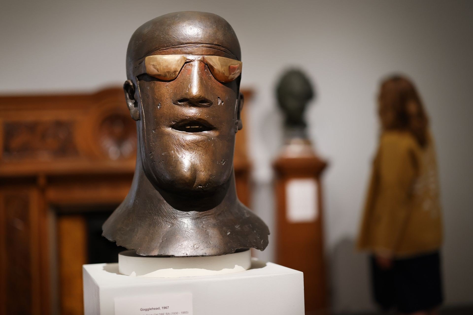 This artwork by Elisabeth Frink named Gogglehead can be seen on display in the Sculpture gallery