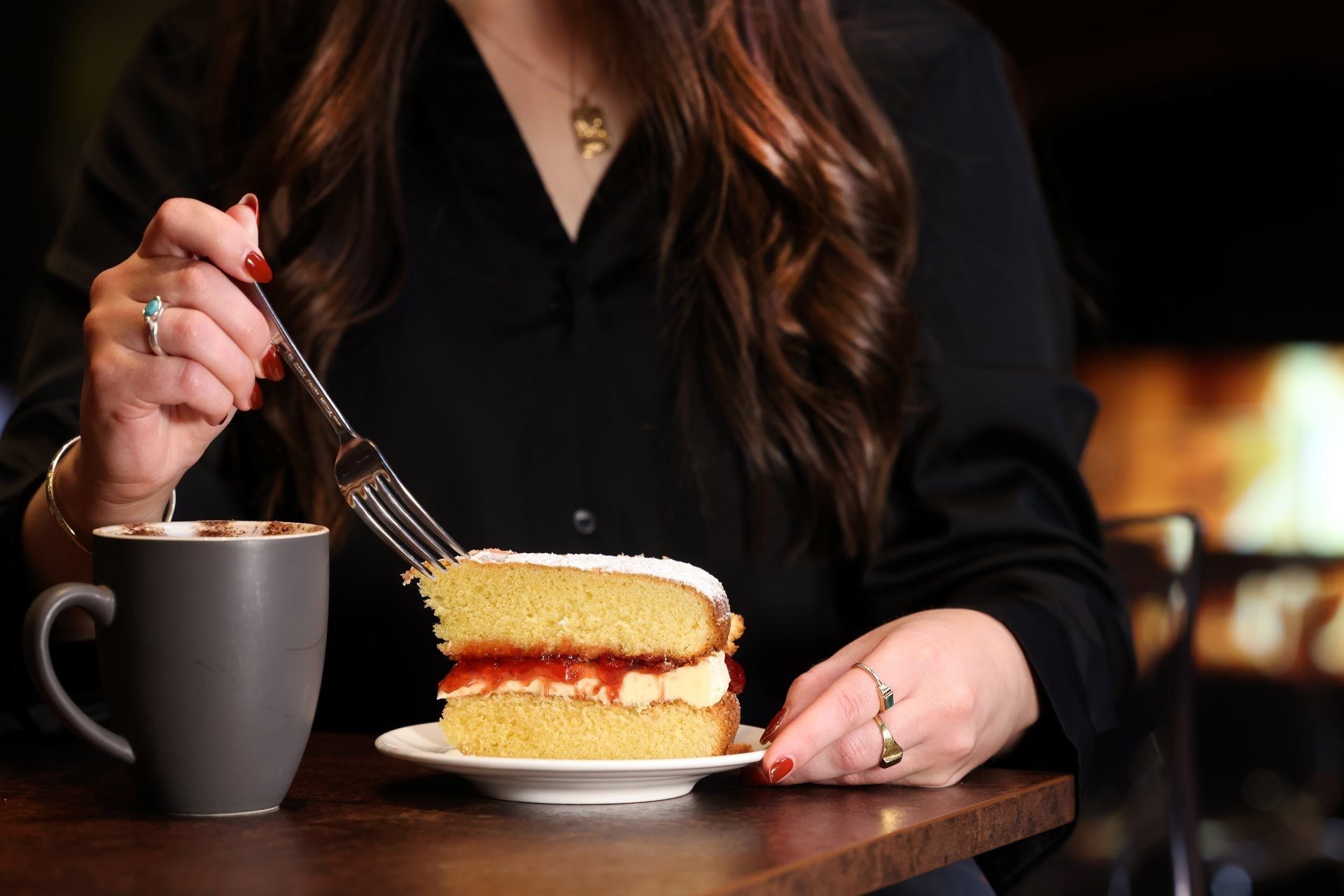 A coffee and slice of cake in the Waterhouse Cafe