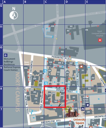The third sculpture is just off the quadrangle, approximate location marked within the red square, marked with the X