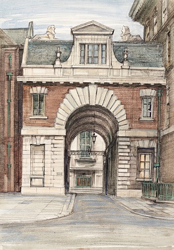 New Arts Entrance, watercolour by Allan P. Tankard